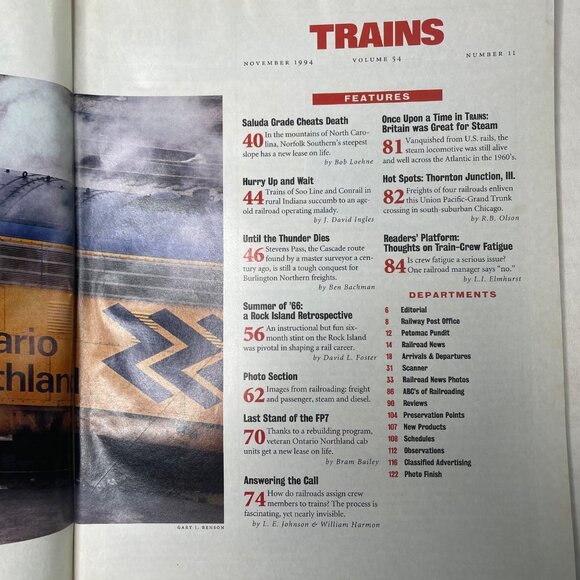 Trains Magazine of Railroading u November 1994 Vol 54 No 11 How Train Crews Are - Picture 5 of 9